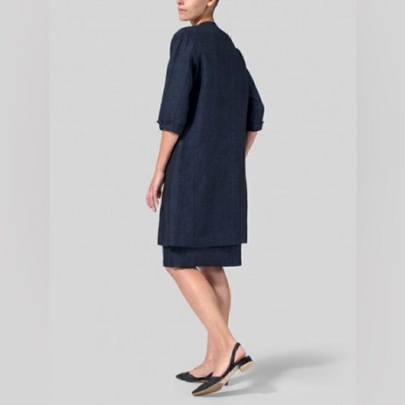 Vivid Linen Straight Fit Button Front Long Jacket - Picture 9 of 9